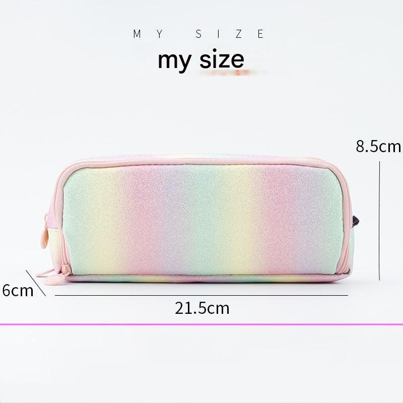 front view of colourful rainbow pattern leather pencil case