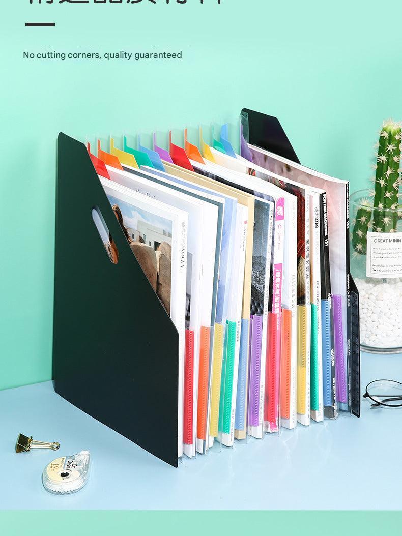 blue file organizer compartment detailed view