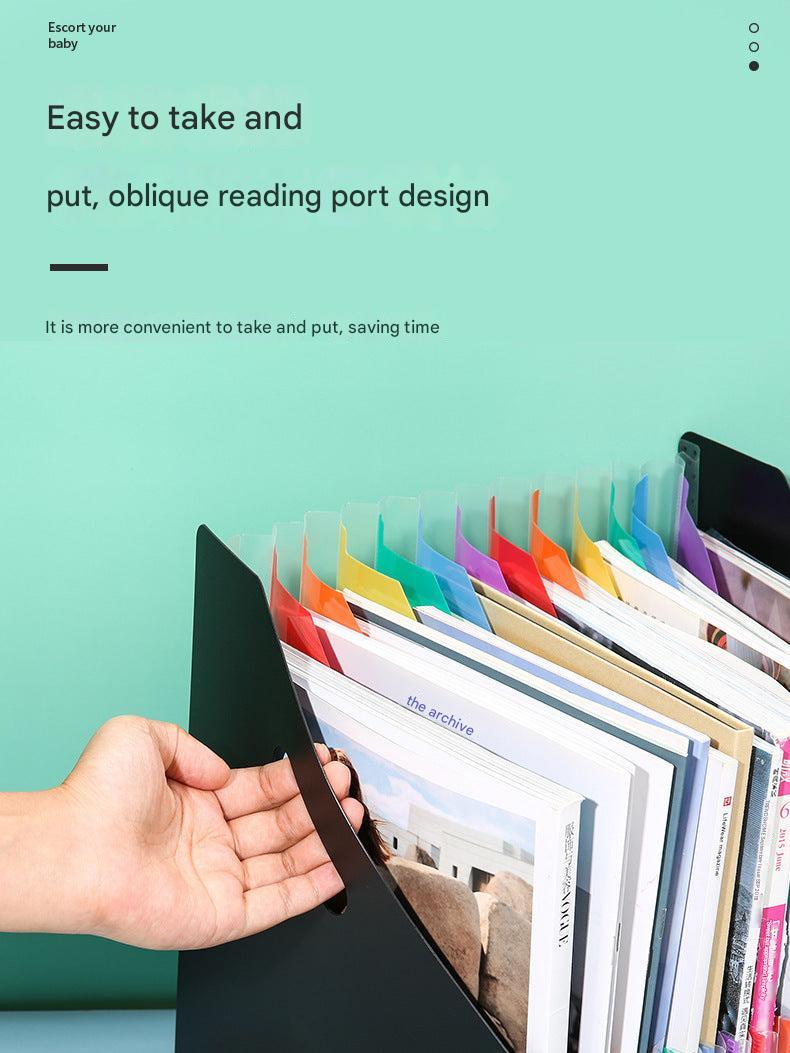 close-up of plastic accordion file dividers