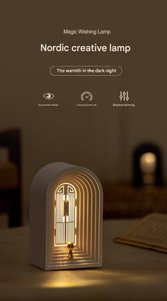 Scandinavian LED desk lamp with speaker in bedroom