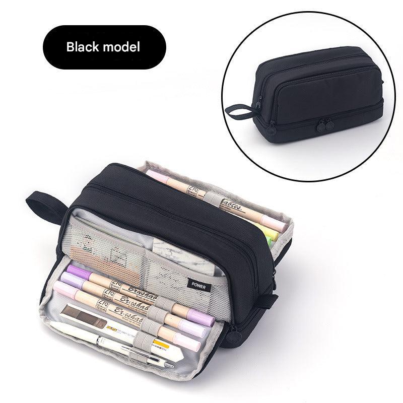 Trendy pink pencil case on desk