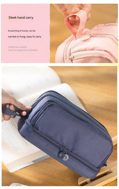 Large capacity pencil case in purple and pink