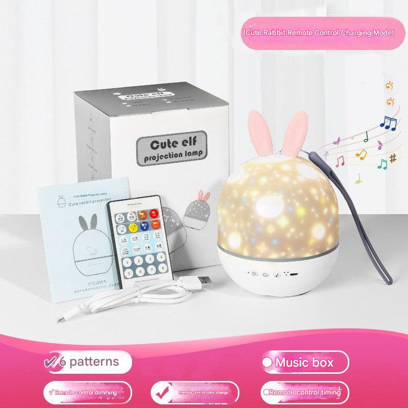 Remote control and bunny star projector in use