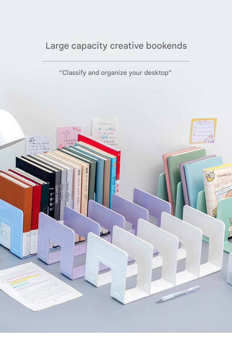 close-up view of multiple slots in acrylic book stand