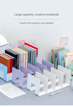 close-up view of multiple slots in acrylic book stand