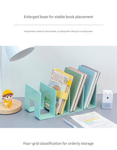 front view of clear acrylic book stand on office desk