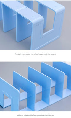 front view of clear acrylic book stand on office desk