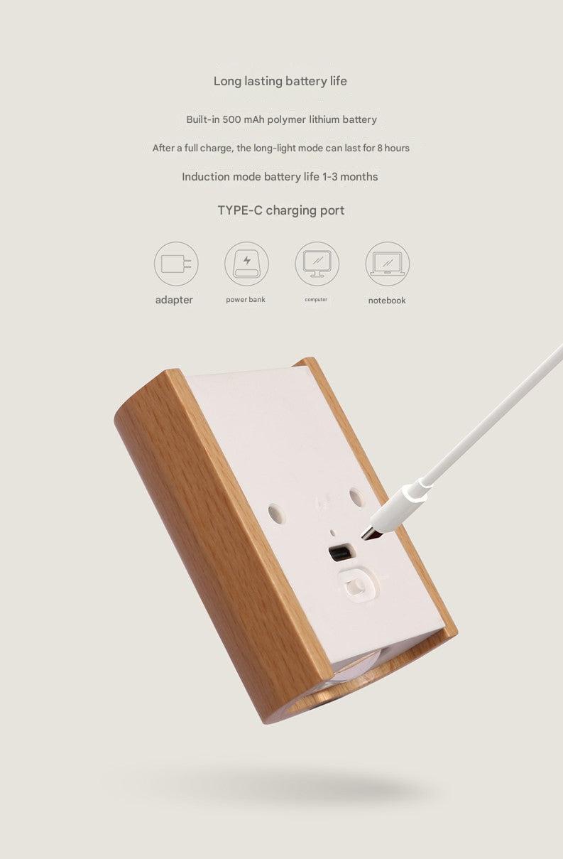 Side view of LED Night Light with wood grain finish