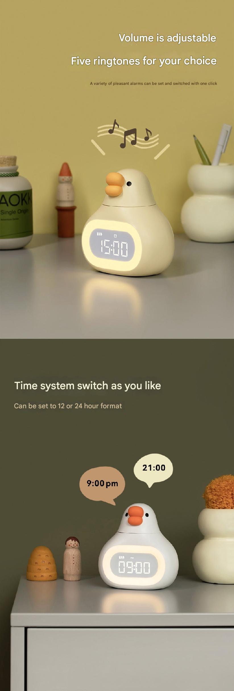 Adjustable light feature on kids alarm clock