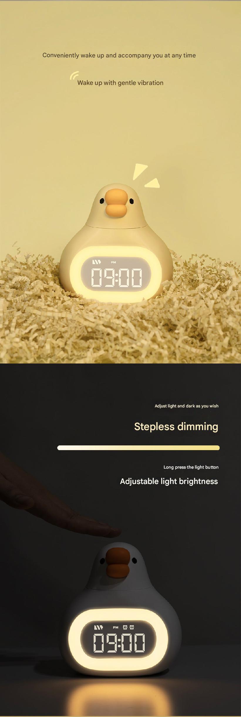 Cute kids alarm clock with adjustable night light