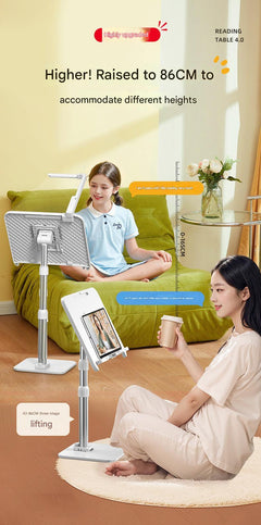 Floor standing aluminium book holder with light