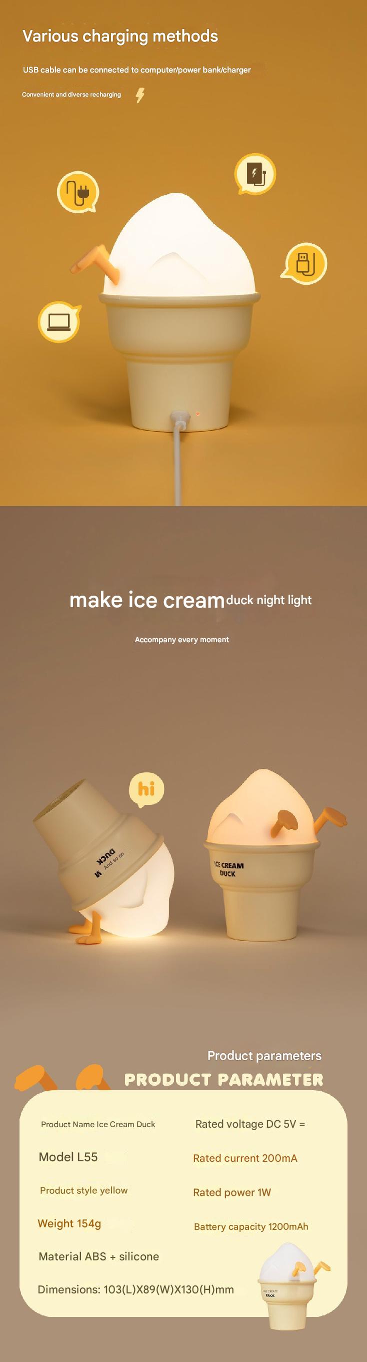 Rechargeable Ice Cream Night Light with Warm Glow 2