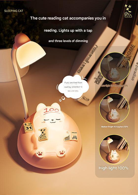 Cute cat night light on white background