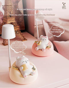 Eye-caring cat bedside lamp displayed in a bedroom