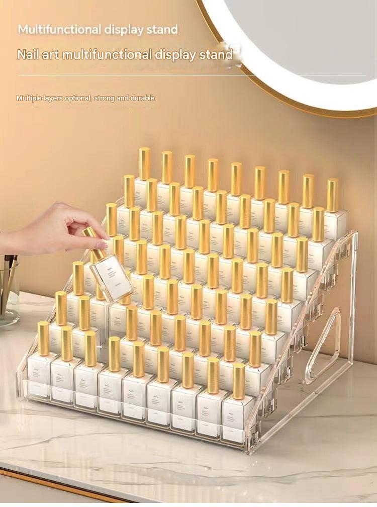 Front view of multi-layer transparent nail polish organiser