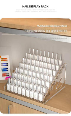 Side view of layered cosmetic storage rack