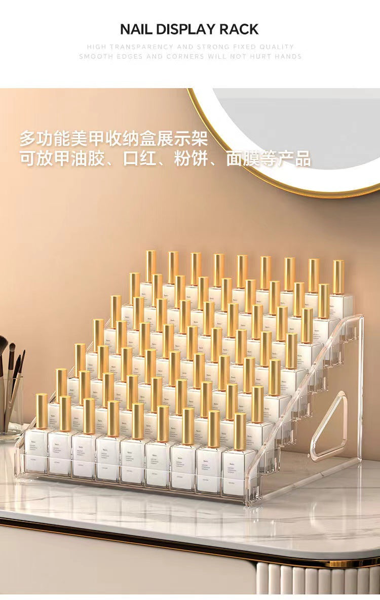 Close-up of stacked nail polish organiser