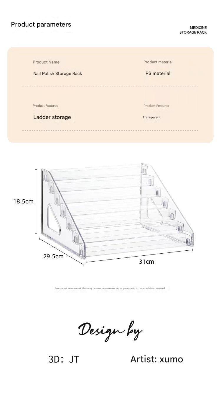 Front view of multi-layer transparent nail polish organiser