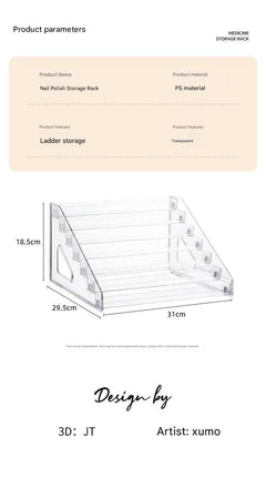 Front view of multi-layer transparent nail polish organiser