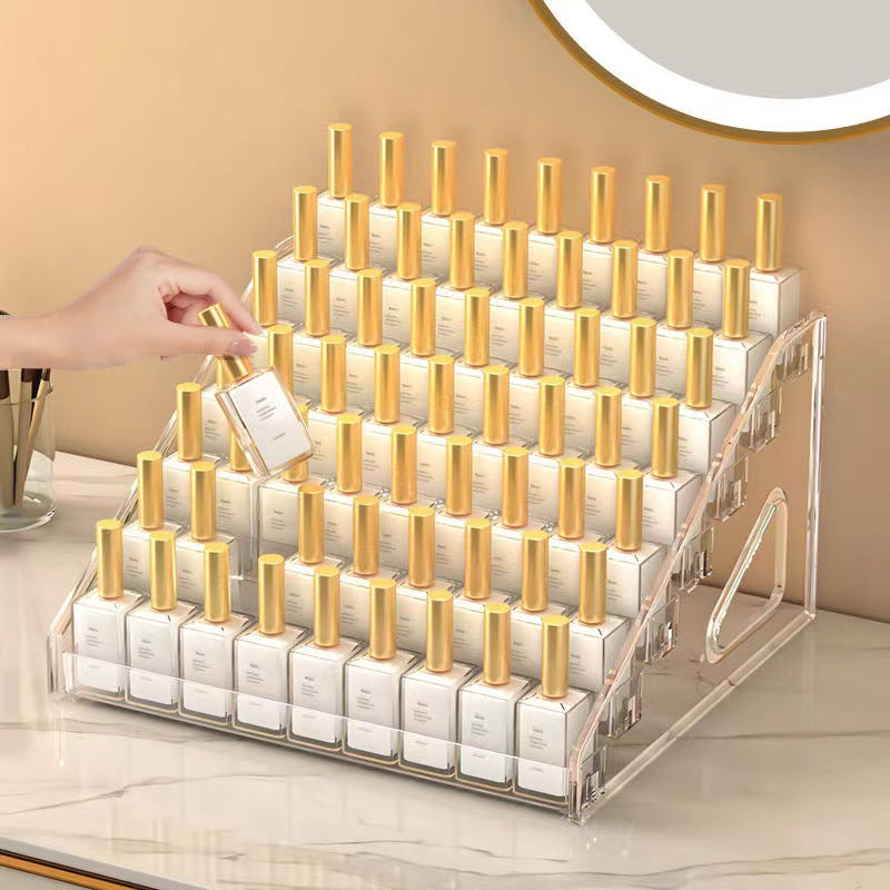 Close-up of stacked nail polish organiser
