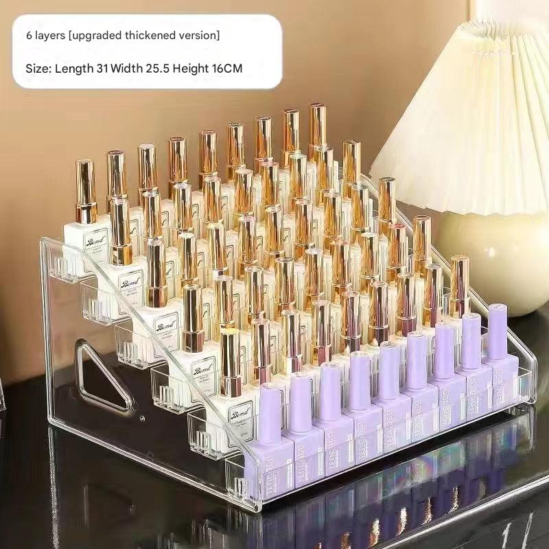 Profile view of multi-tier makeup stand