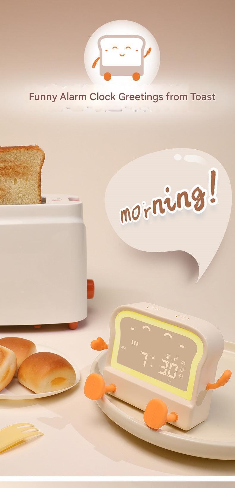 Charming cartoon-style alarm clock on a bedside table