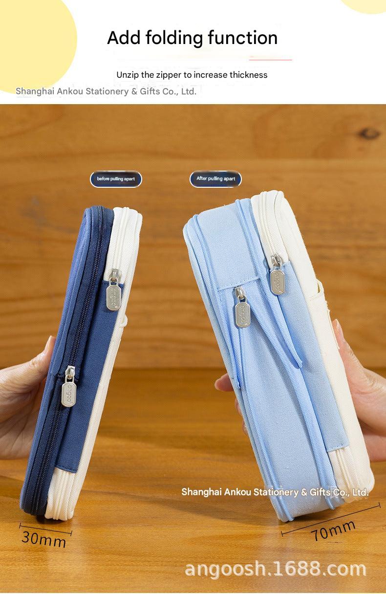 Angoo pencil case showing light blue colour block design