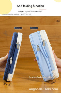 Angoo pencil case showing light blue colour block design