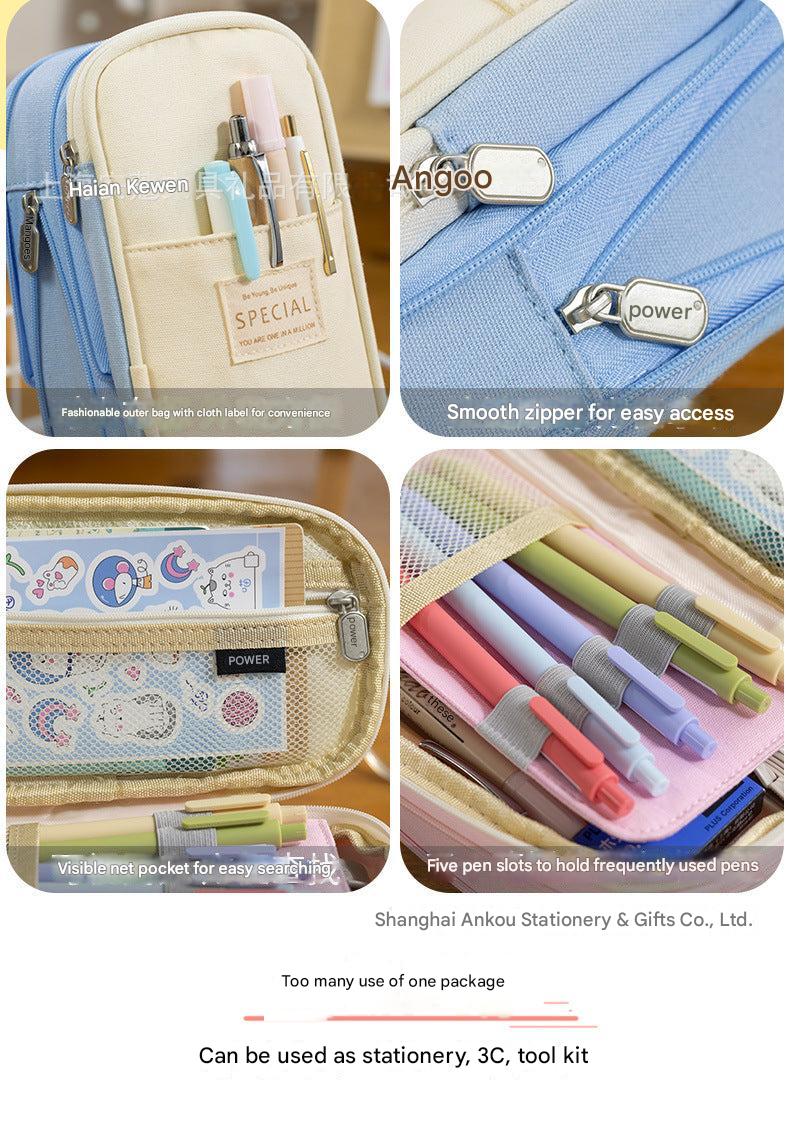Angoo pencil case open showing interior organisation