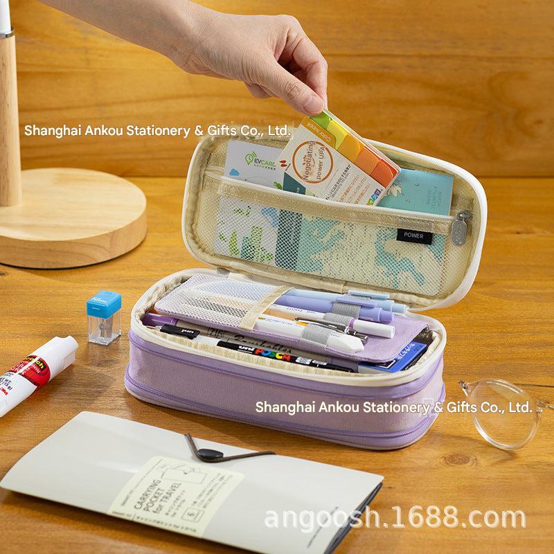 Angoo pencil case showing light blue colour block design