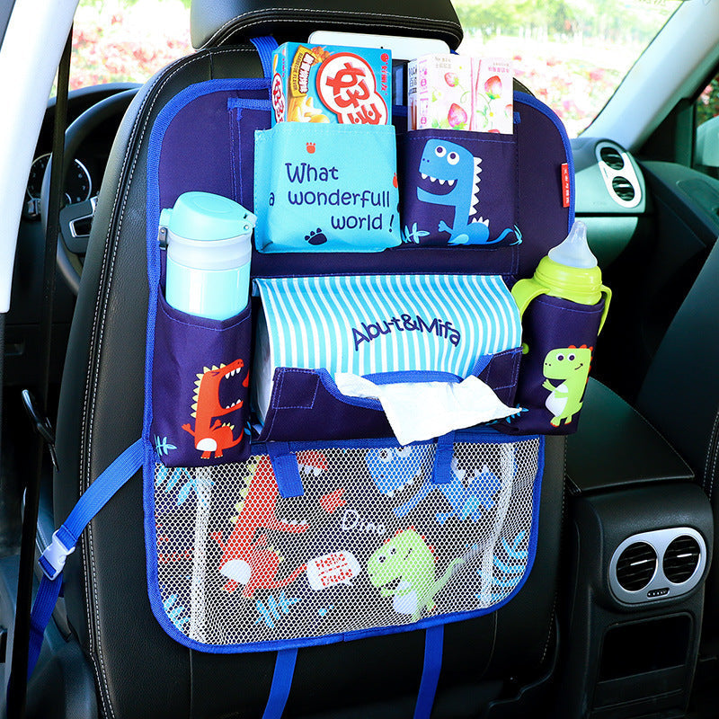 Cartoon Multi-Pocket Car Backseat Organizer with blue bear design