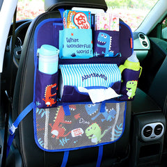 Cartoon Multi-Pocket Car Backseat Organizer with blue bear design