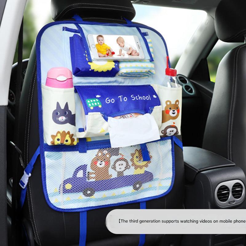 Happy travel themed backseat organiser in car