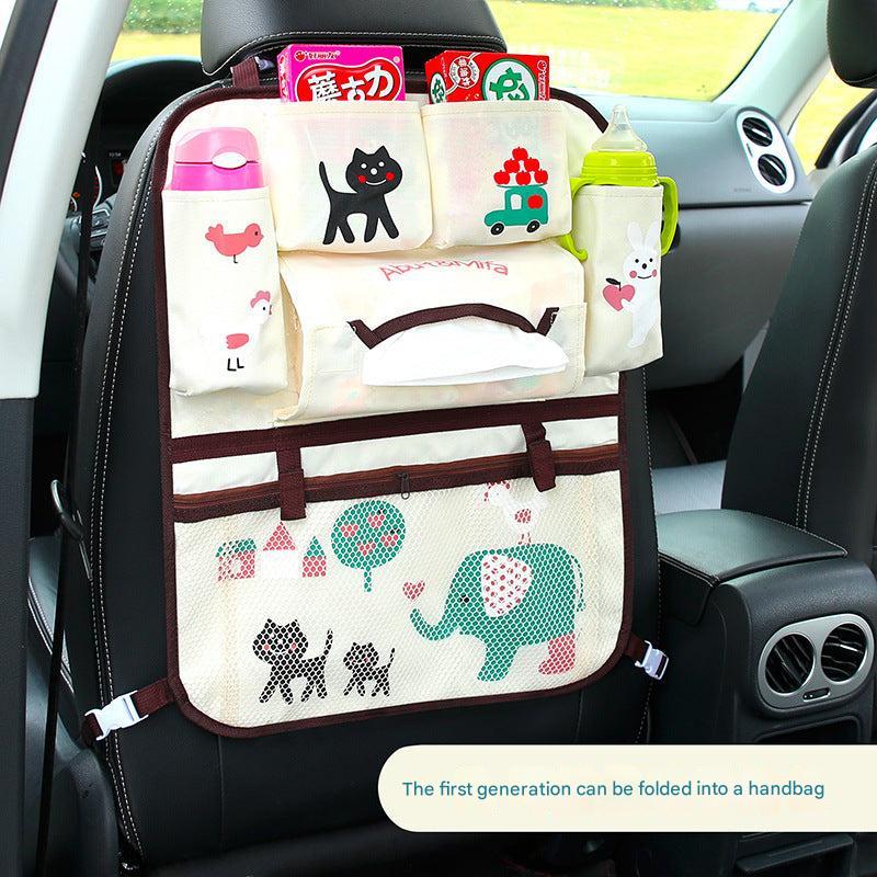 Happy travel themed backseat organiser in car