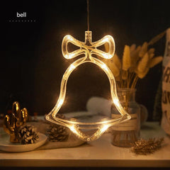 LED lights illuminating festive window decorations