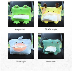 Plush lion tissue box dispenser in car interior