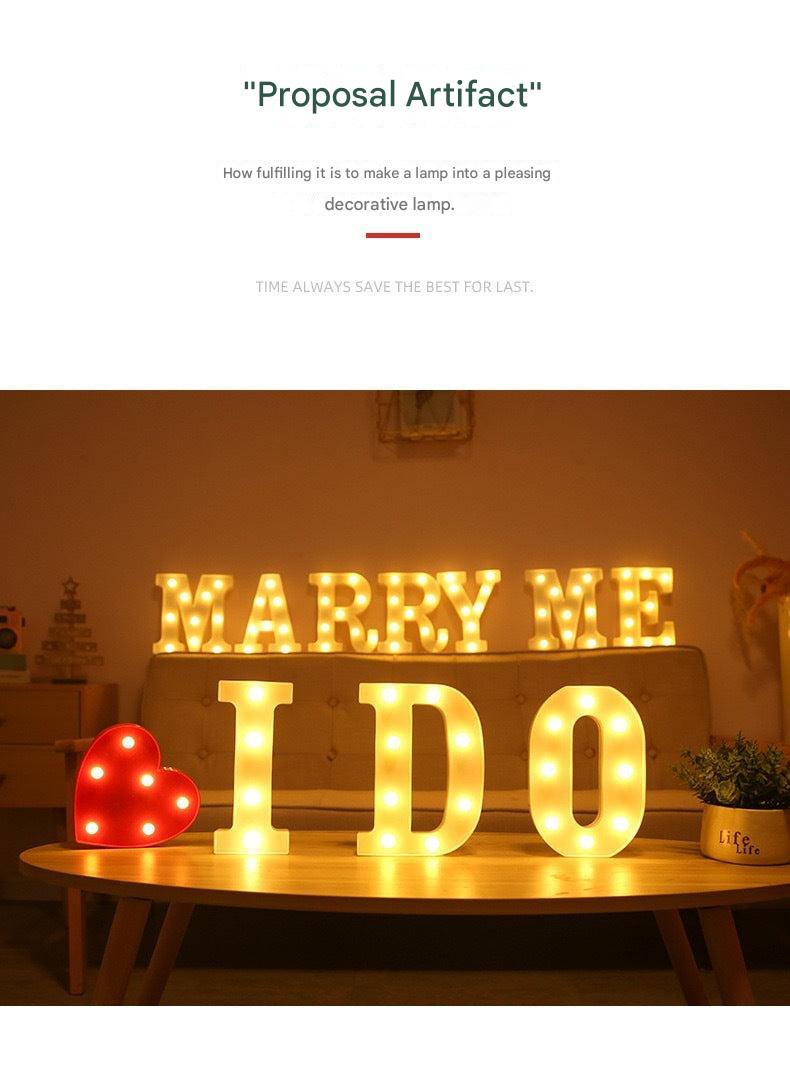 decorative LED letter lamp on table