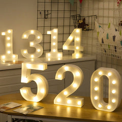 battery-operated number light on shelf