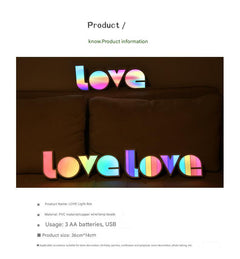 customisable LED love light box front view