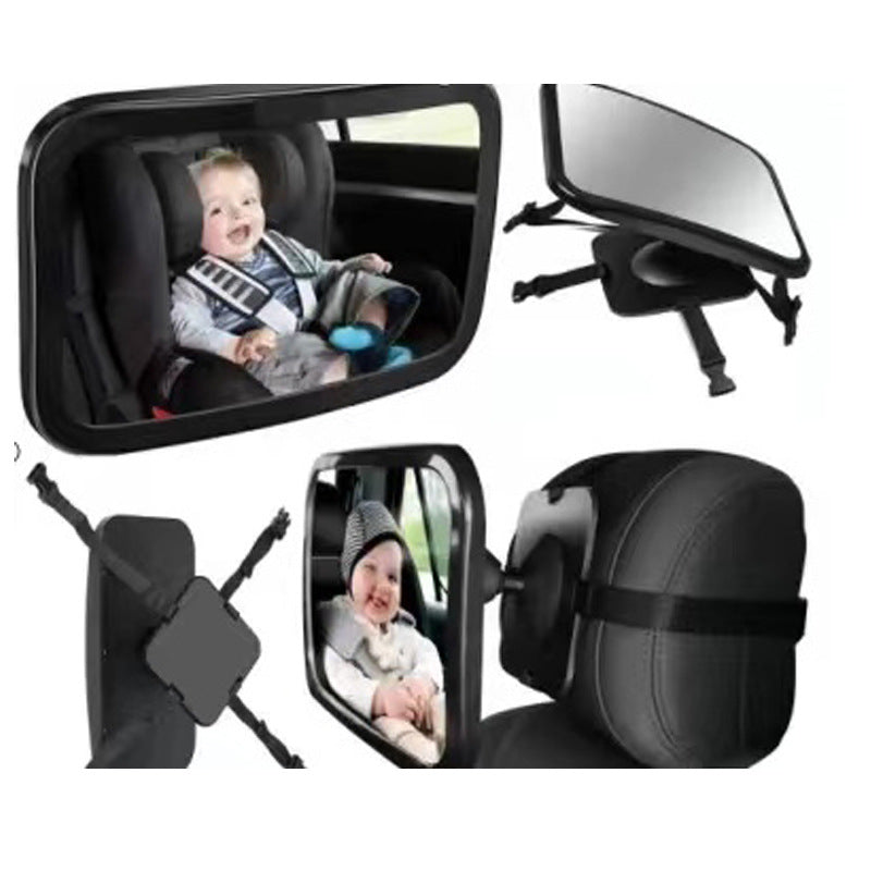 Angled view of car seat mirror with baby