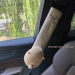 Cartoon character seat belt pad showing plush fabric