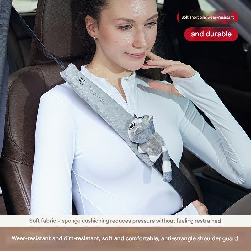 Cartoon character seat belt pad showing plush fabric