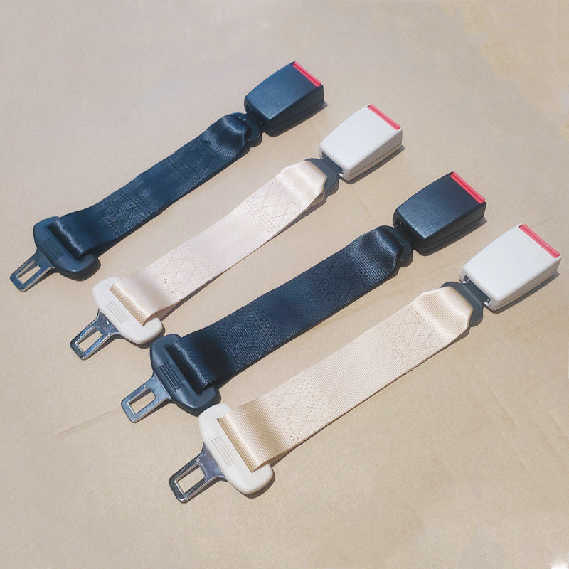 close-up of beige car seat belt extender