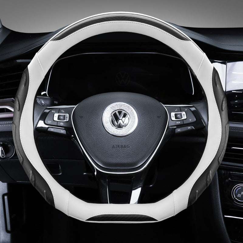 High-quality faux leather and carbon fiber steering wheel cover