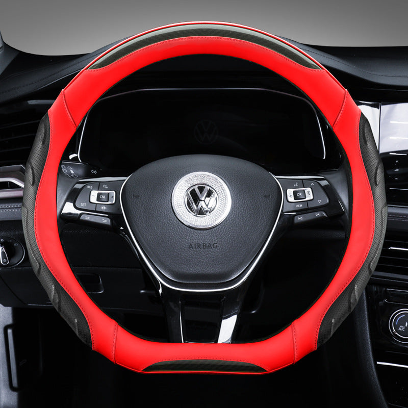 Black and yellow steering wheel cover detail