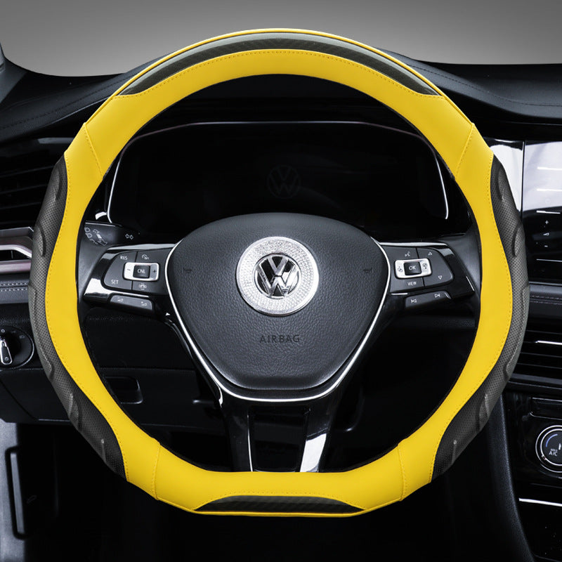 Vibrant black and orange steering wheel cover shown
