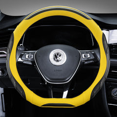 Vibrant black and orange steering wheel cover shown