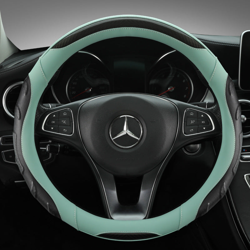 Premium steering wheel cover with carbon fiber texture