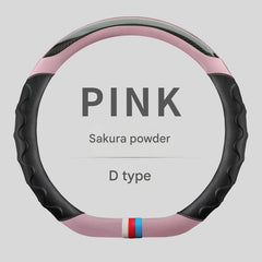 Close-up of the universal leather carbon fibre steering wheel cover installed