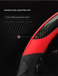 Sleek red racing style steering wheel cover in use